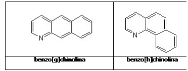 Casella di testo:  	     benzo[g]chinolina  	benzo[h]chinolina